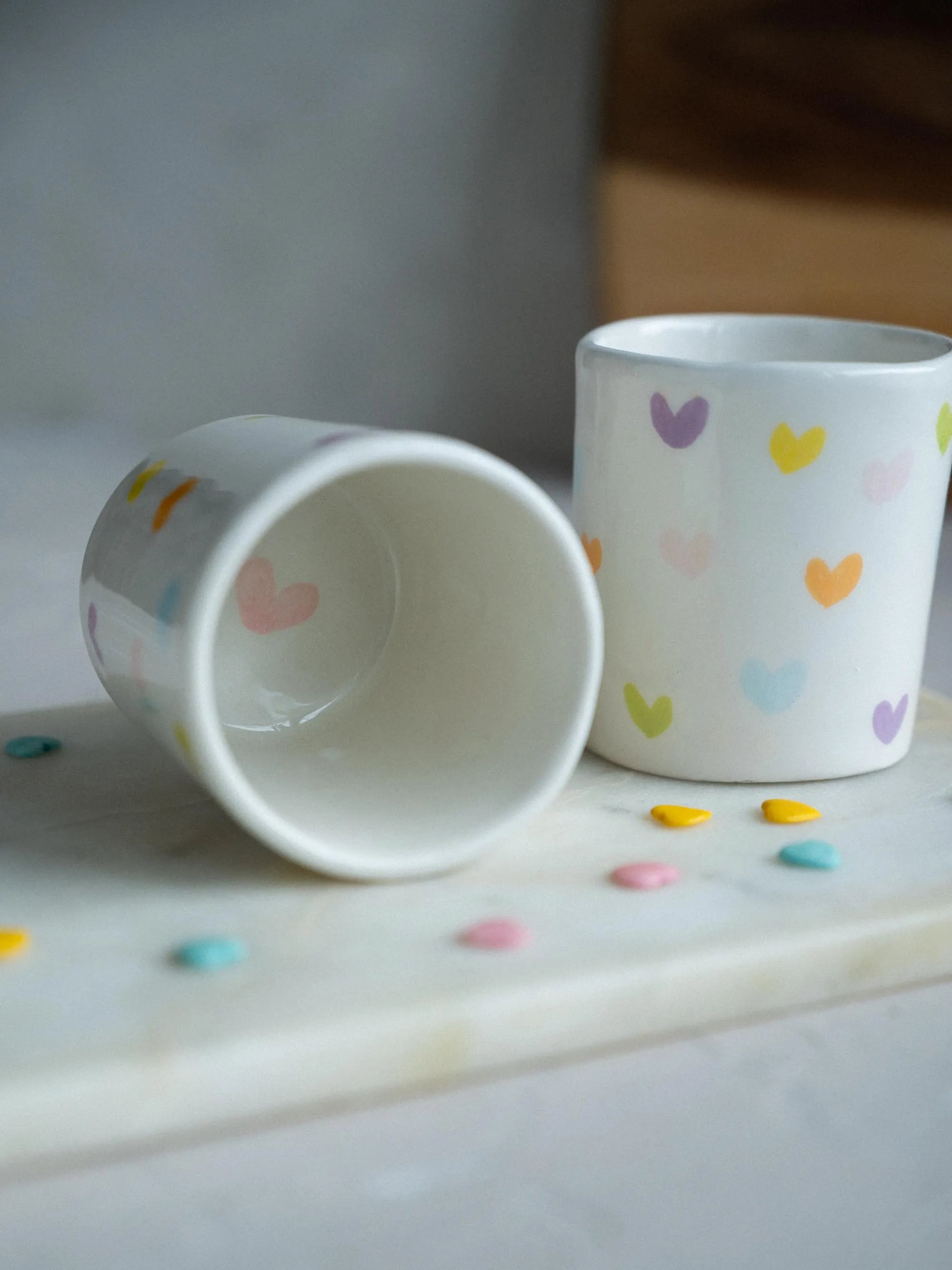 Conjunto 2 copos de café Corações Coloridos