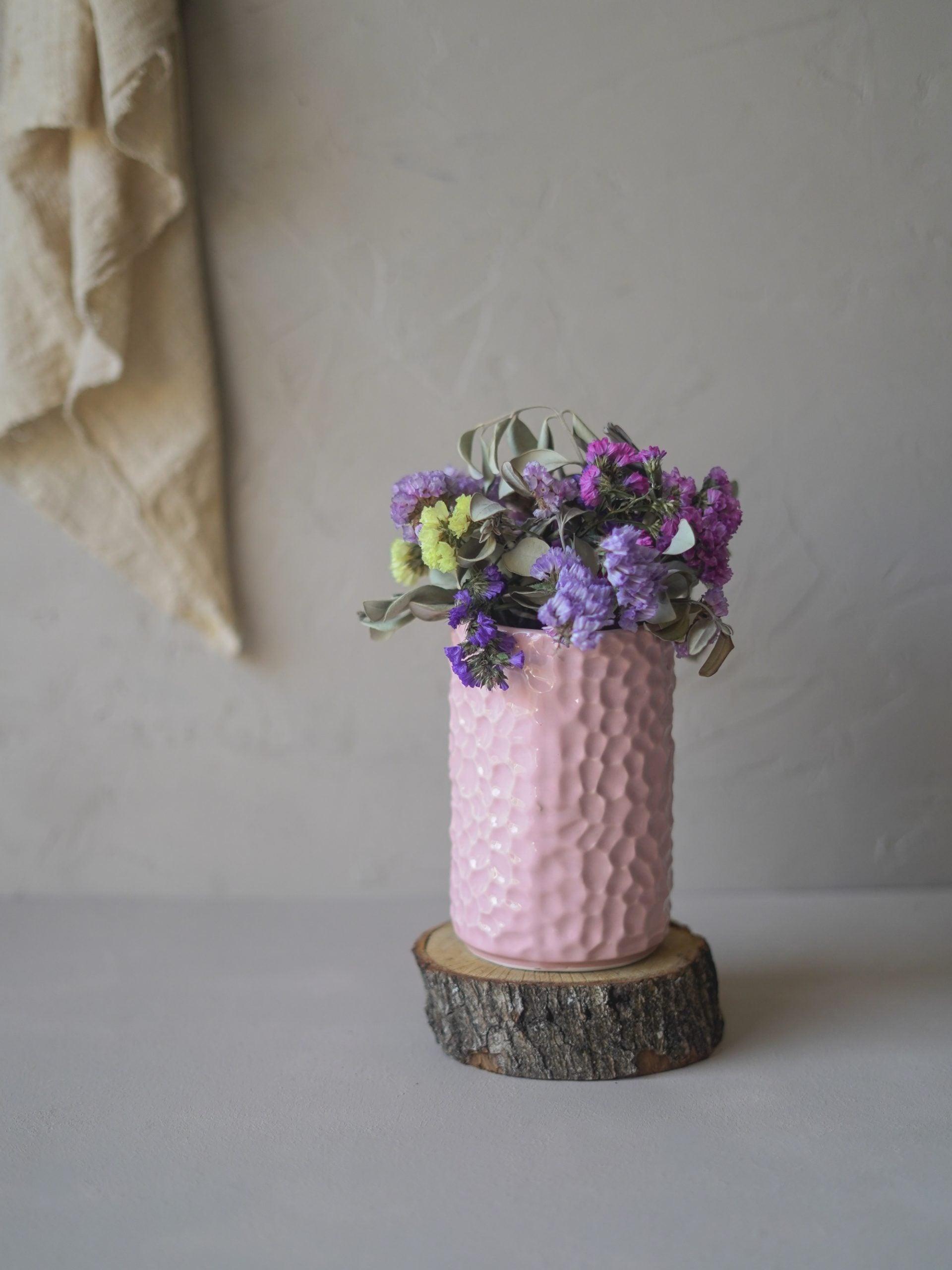 CerAmor Cerâmica Jarras - Jarra flores em cerâmica portuguesa com relevo cor de rosa