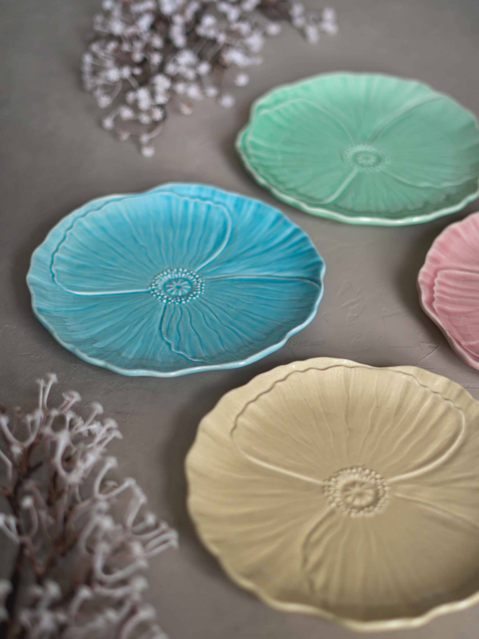 CerAmor Pratos Ceramica - Pratos em cerâmica rosa, amarelo, azul e verde com formato flor
