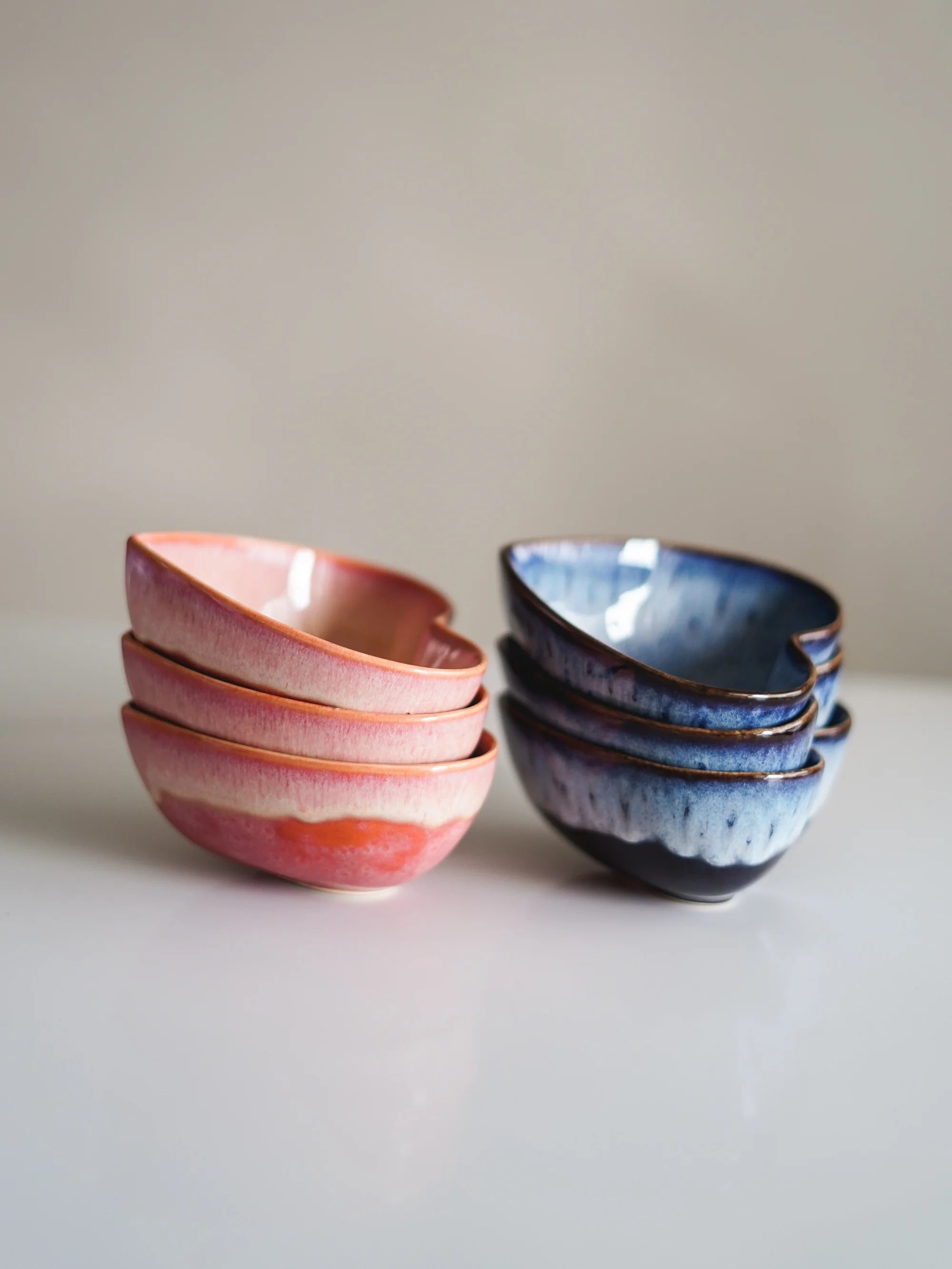 CerAmor Taças Ceramica - Taça sobremesa rosa e azul em formato coração