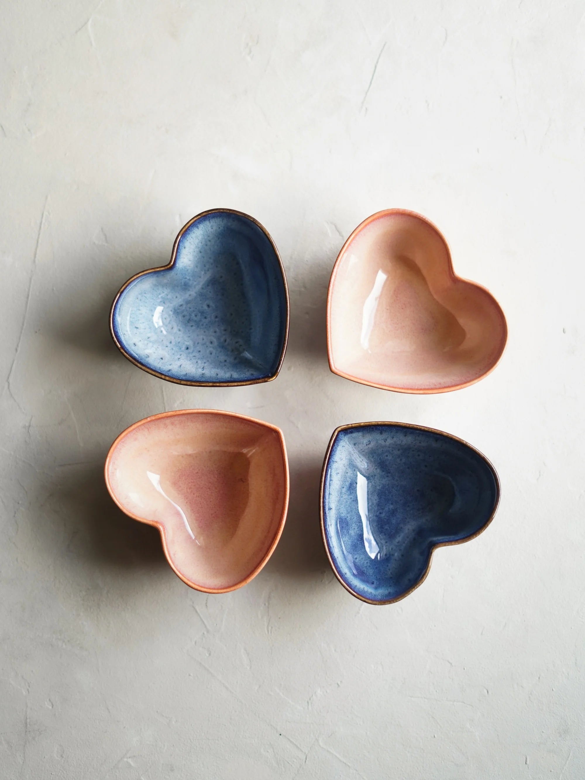 CerAmor Taças Ceramica - Taça sobremesa rosa e azul em formato coração