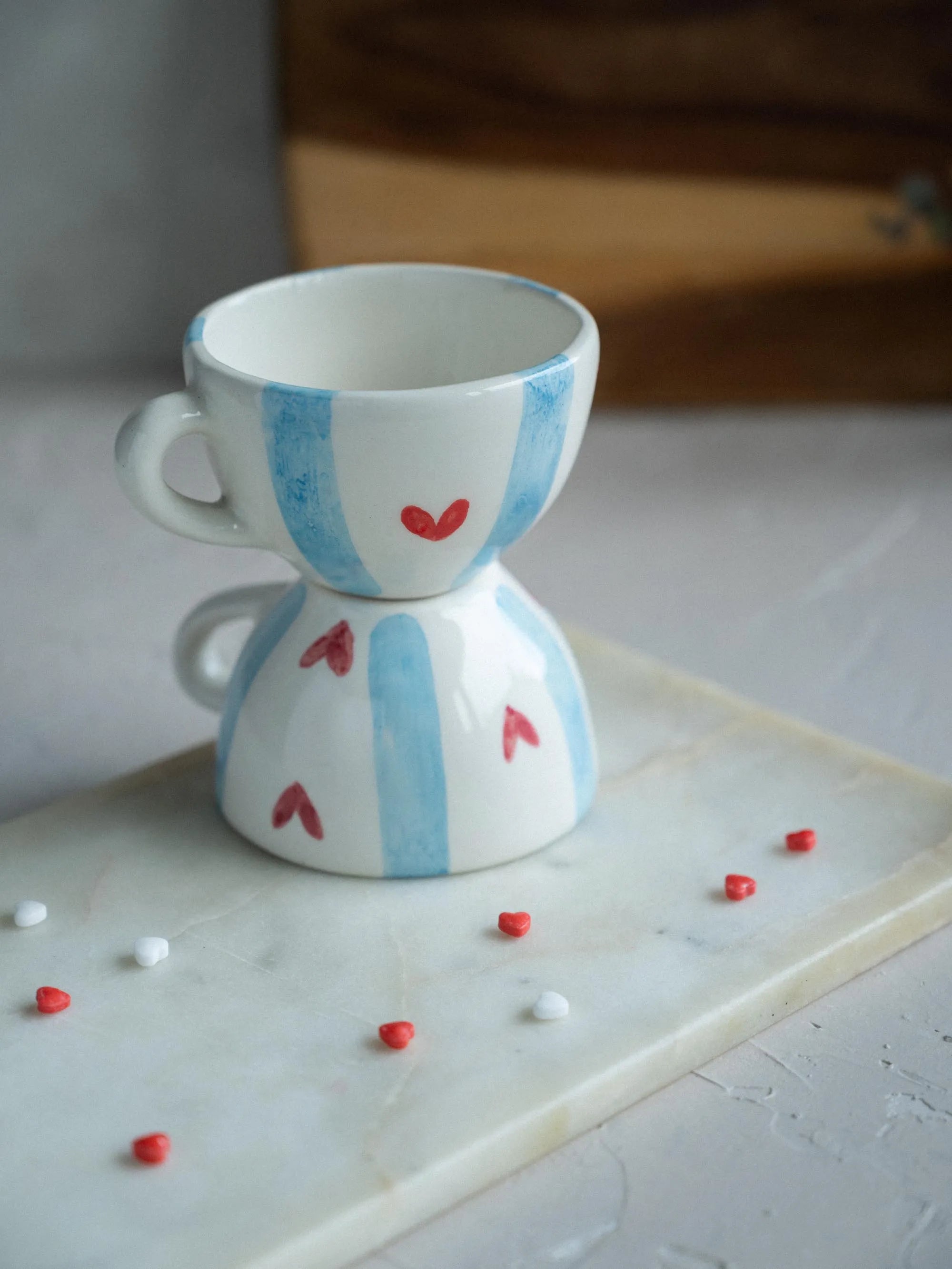 Conjunto 2 chávenas de café Amor às Riscas