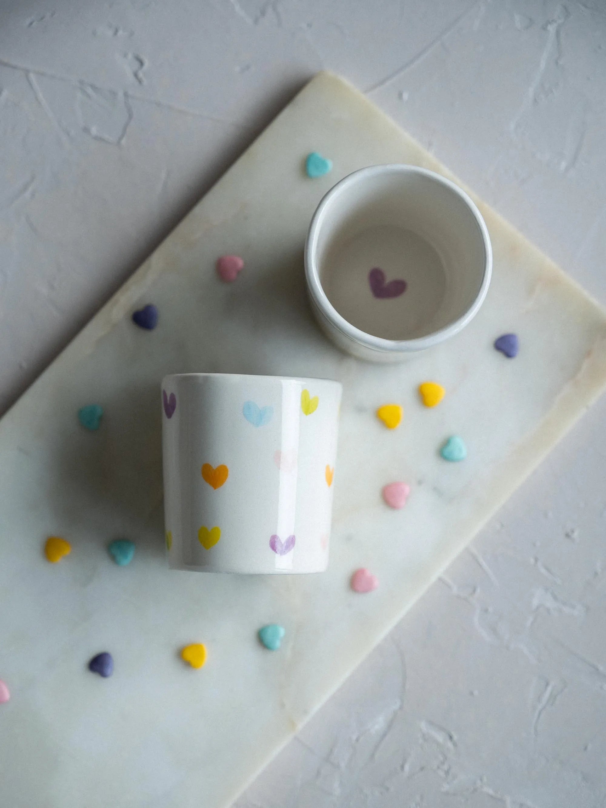 Conjunto 2 copos de café Corações Coloridos