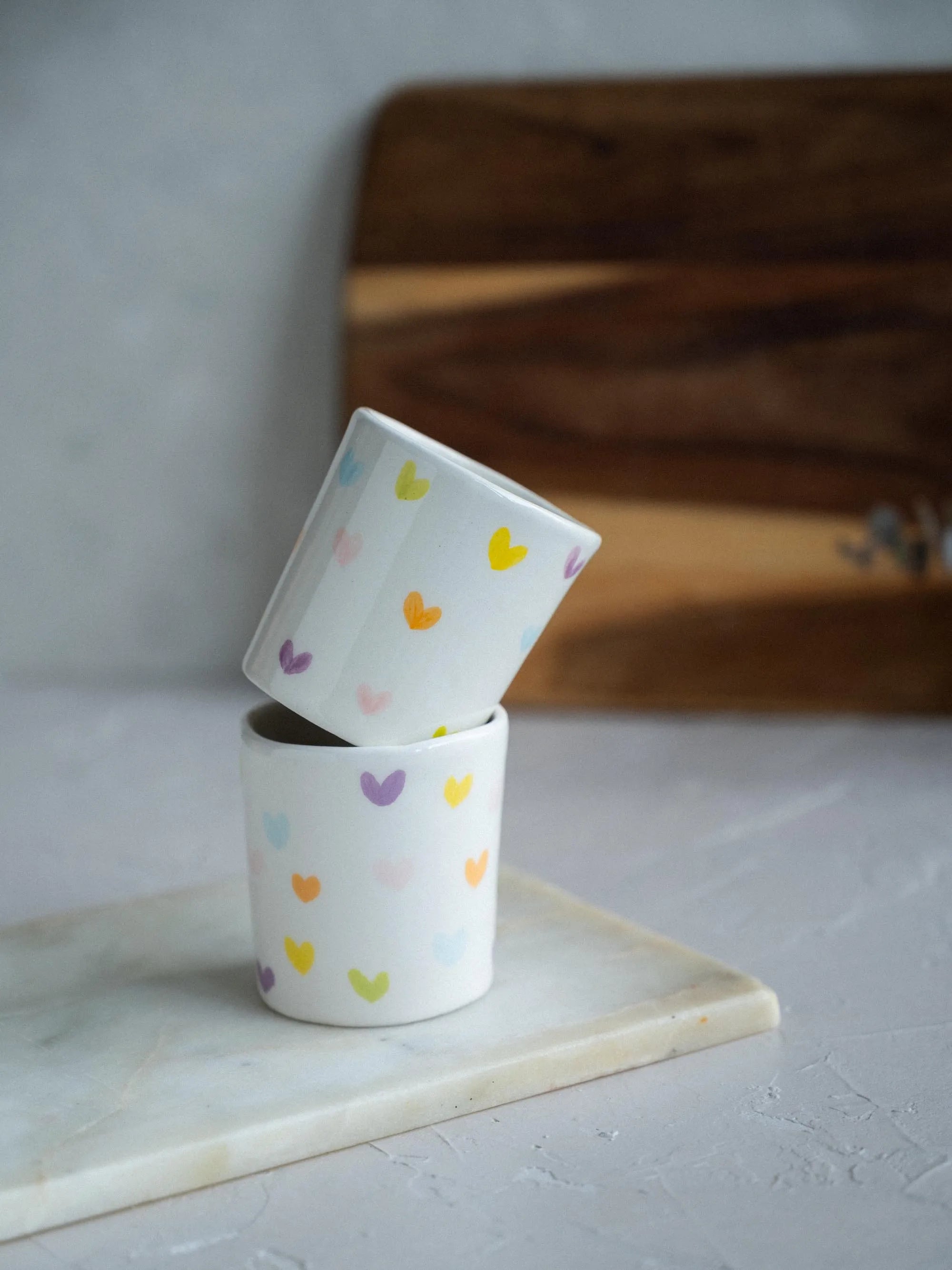 Conjunto 2 copos de café Corações Coloridos